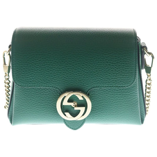 Gucci Interlocking Shoulder Bag Chain Green Leather Gold