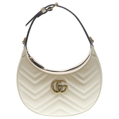 Gucci GG Marmont Half Moon Shoulder Bag Leather Chain Ivory