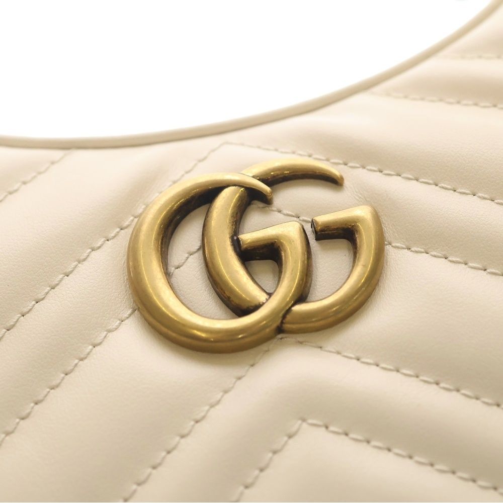Gucci GG Marmont Half Moon Shoulder Bag Leather Chain Ivory — view 5