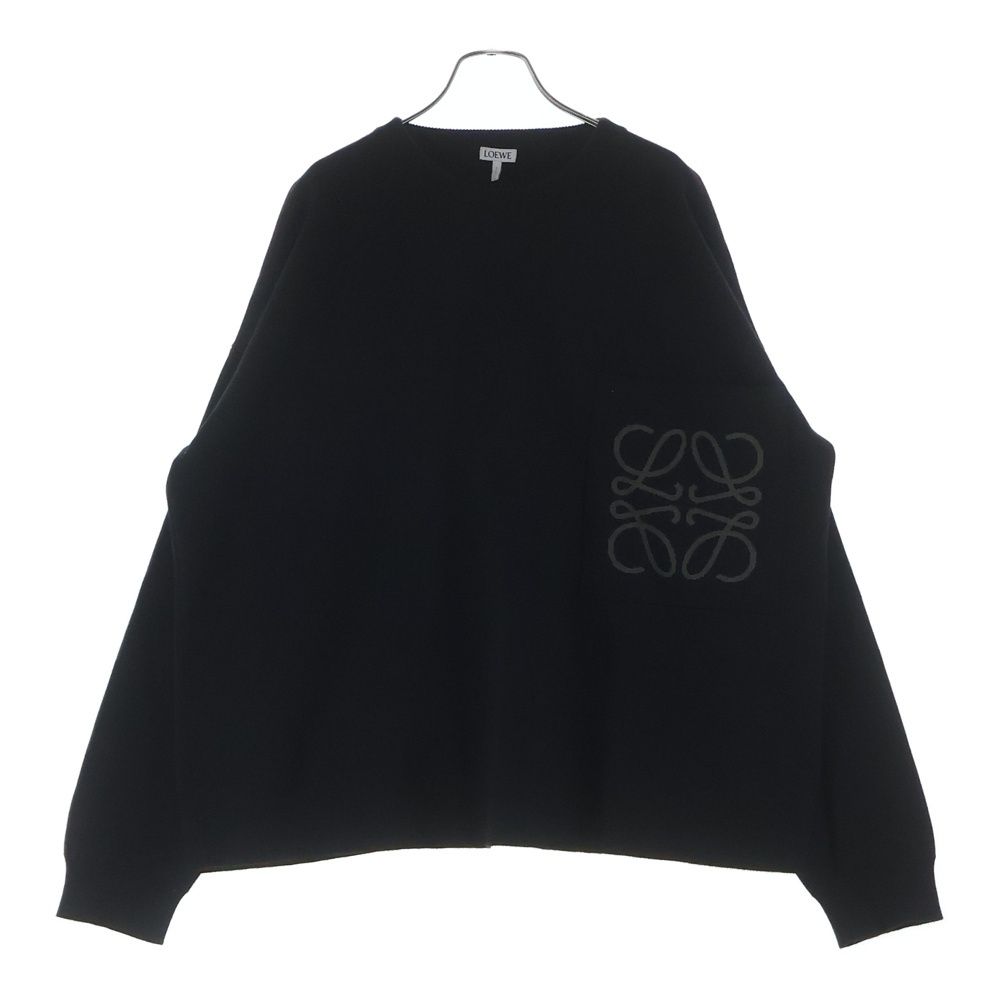Loewe Anagram Pocket Sweater Logo Crew Neck Cotton Knit Black