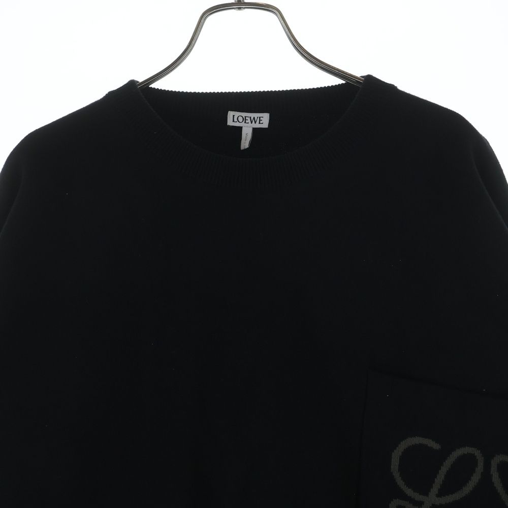 Loewe Anagram Pocket Sweater Logo Crew Neck Cotton Knit Black — view 3