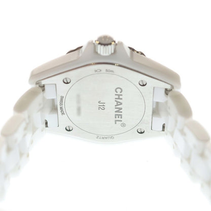 Chanel Shell Dial Bezel Diamond Watch White Line Stone Ce SS Quartz — view 5