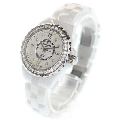 Chanel Shell Dial Bezel Diamond Watch White Line Stone Ce SS Quartz — view 4