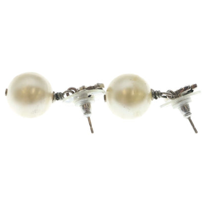 Chanel CC Logo Line Stone Pearl White Earrings Silver — view 3