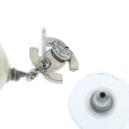 Chanel CC Logo Line Stone Pearl White Earrings Silver — view 5