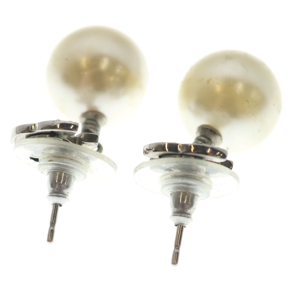 Chanel CC Logo Line Stone Pearl White Earrings Silver — view 2