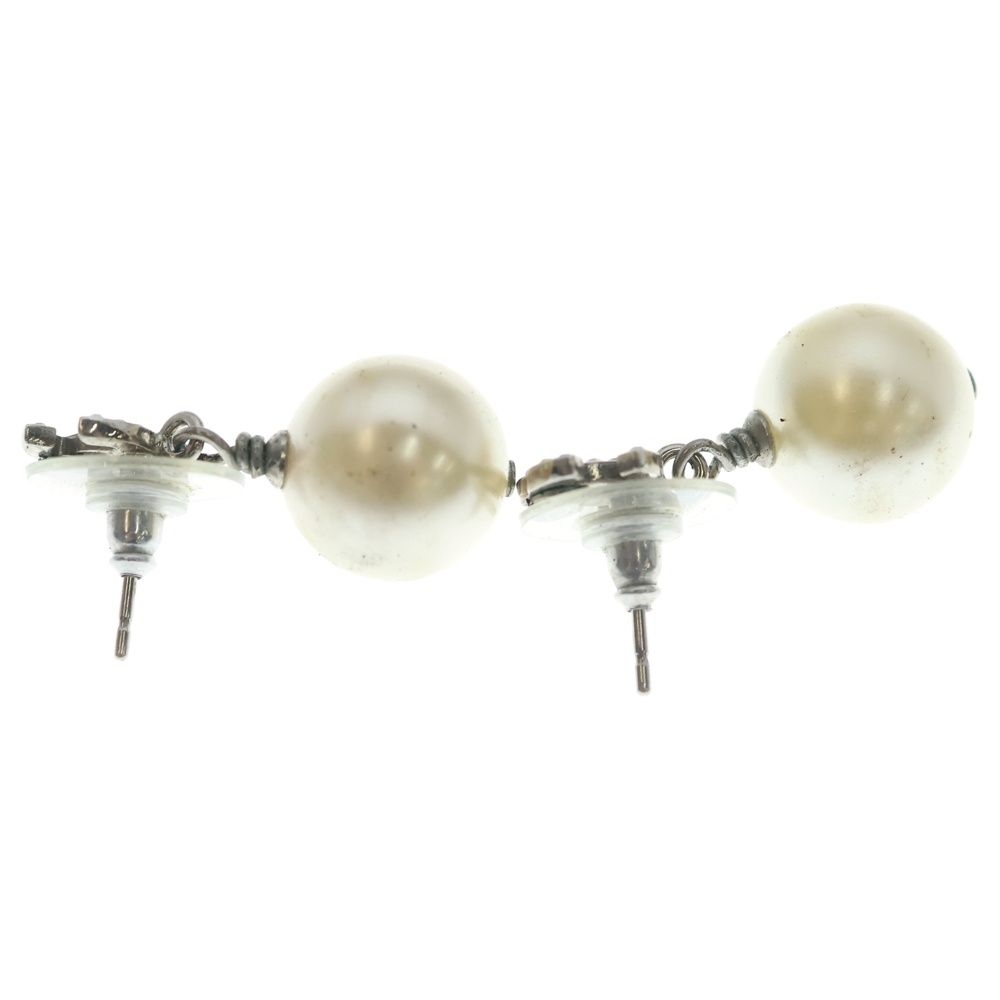 Chanel CC Logo Line Stone Pearl White Earrings Silver — view 4