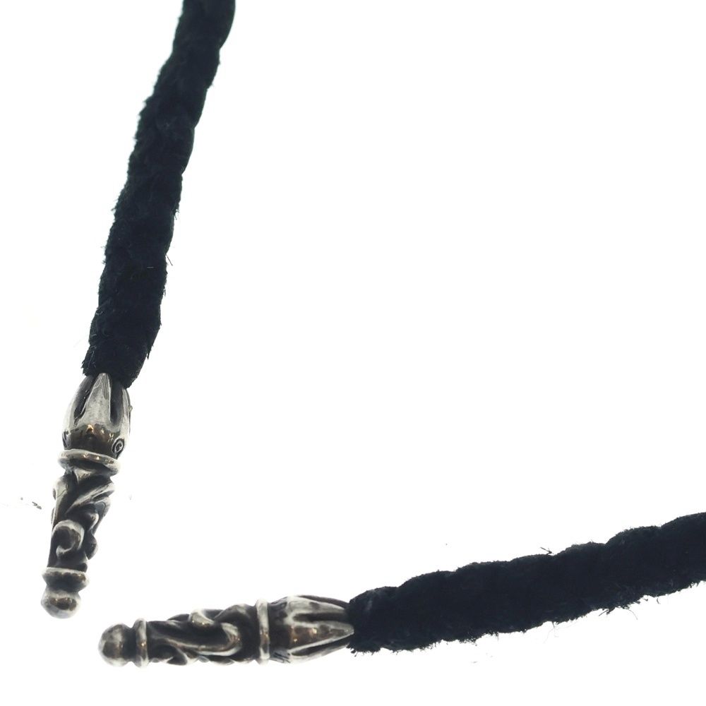 Chrome Hearts Leather Braid Scroll Necklace Black Silver