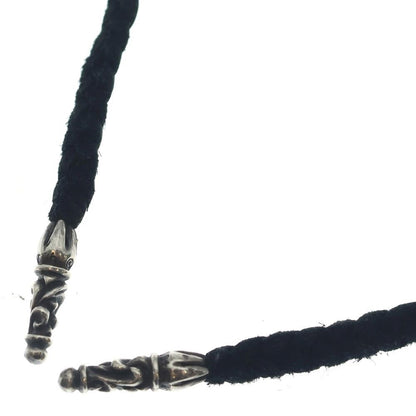Chrome Hearts Leather Braid Scroll Necklace Black Silver