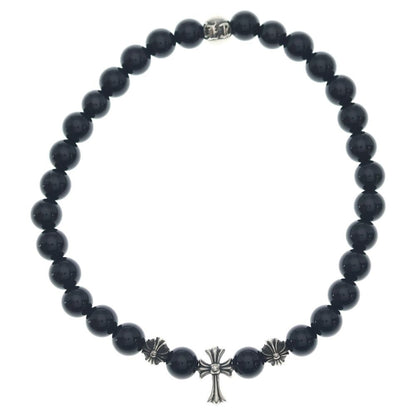 Chrome Hearts 6 mm Bead 6 mm Beads Breath Fat Cross Black Silver Bracelet