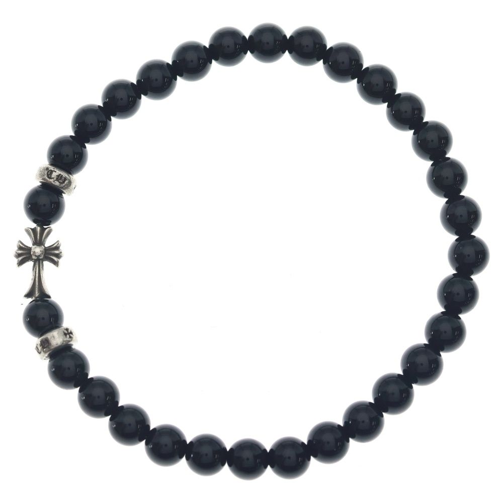 Chrome Hearts 6 mm Bead 6 mm Beads Breath Fat Cross Black Silver Bracelet