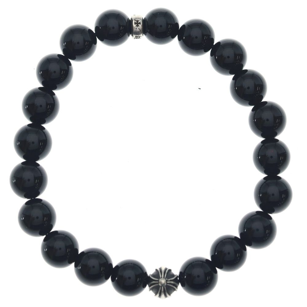 Chrome Hearts 10 mm Bead Bracelet Cross Ball Black Silver