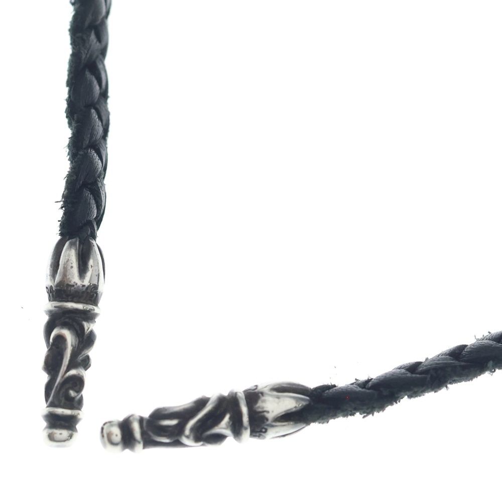 Chrome Hearts Leather Braid Scroll Necklace Black Silver