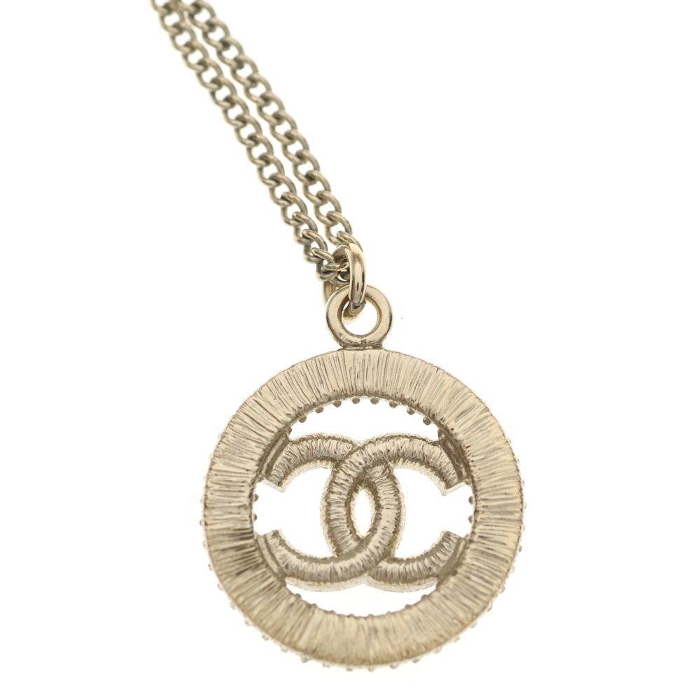 Chanel CC Logo Circle Line Stone Necklace Pendant Chain Gold — view 5