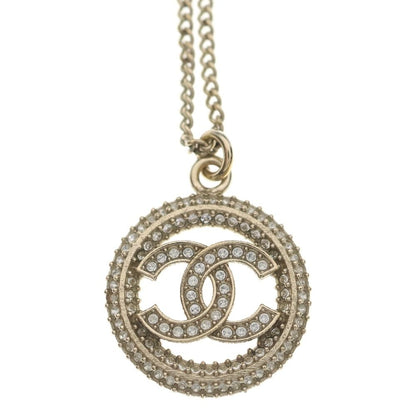 Chanel CC Logo Circle Line Stone Necklace Pendant Chain Gold — view 3