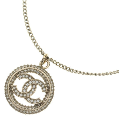 Chanel CC Logo Circle Line Stone Necklace Pendant Chain Gold