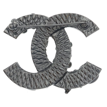 Chanel CC Logo Flower Brooch Pin Badge Metal Resin Line Stone Gunmetal — view 2