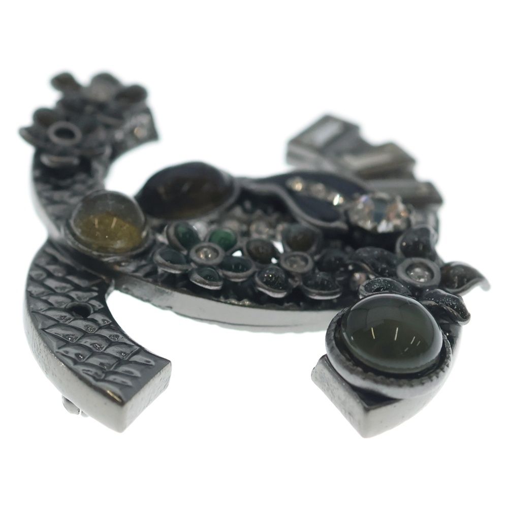 Chanel CC Logo Flower Brooch Pin Badge Metal Resin Line Stone Gunmetal — view 4
