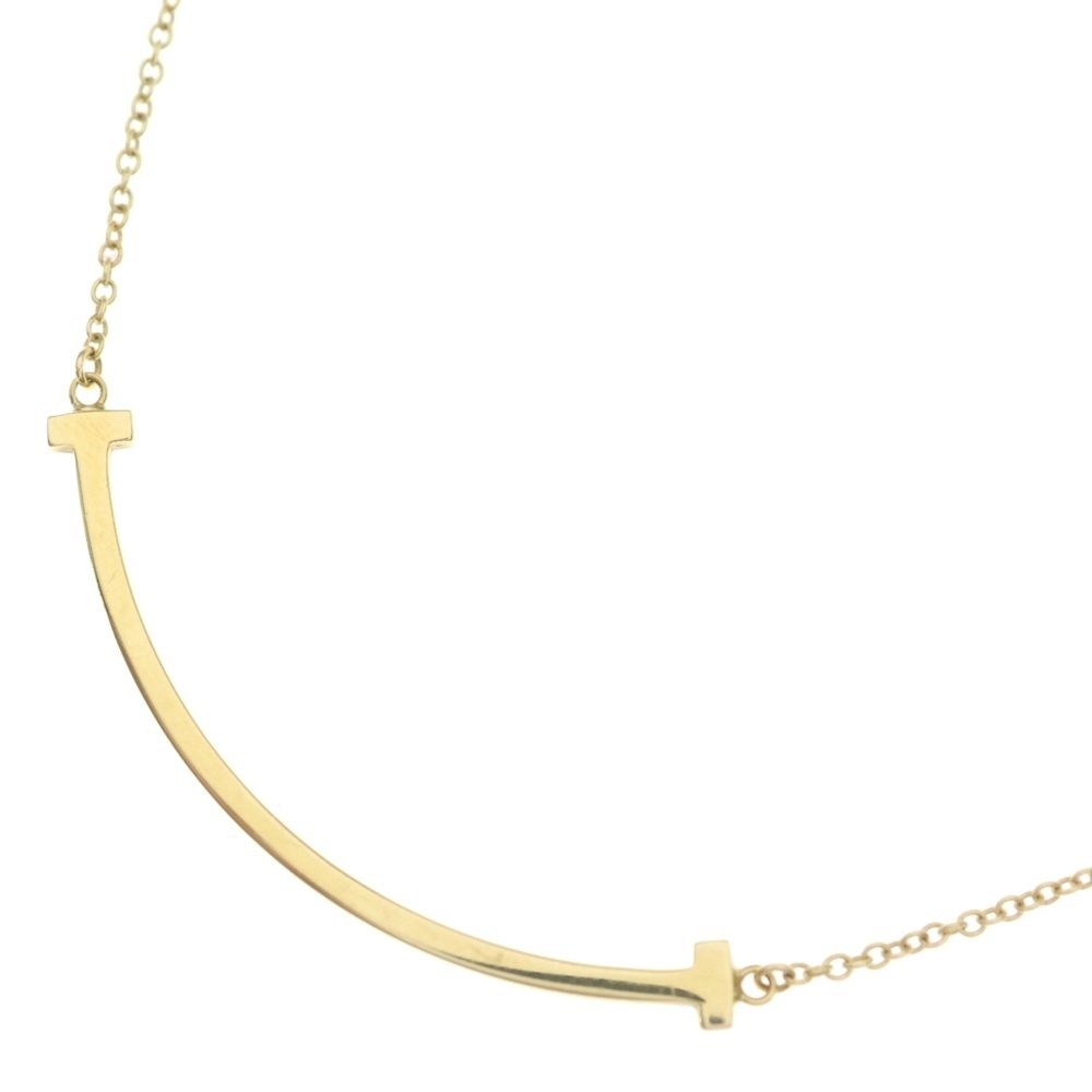 Tiffany & Co T Smile Small Necklace 18k YG Yellow Gold Pendant