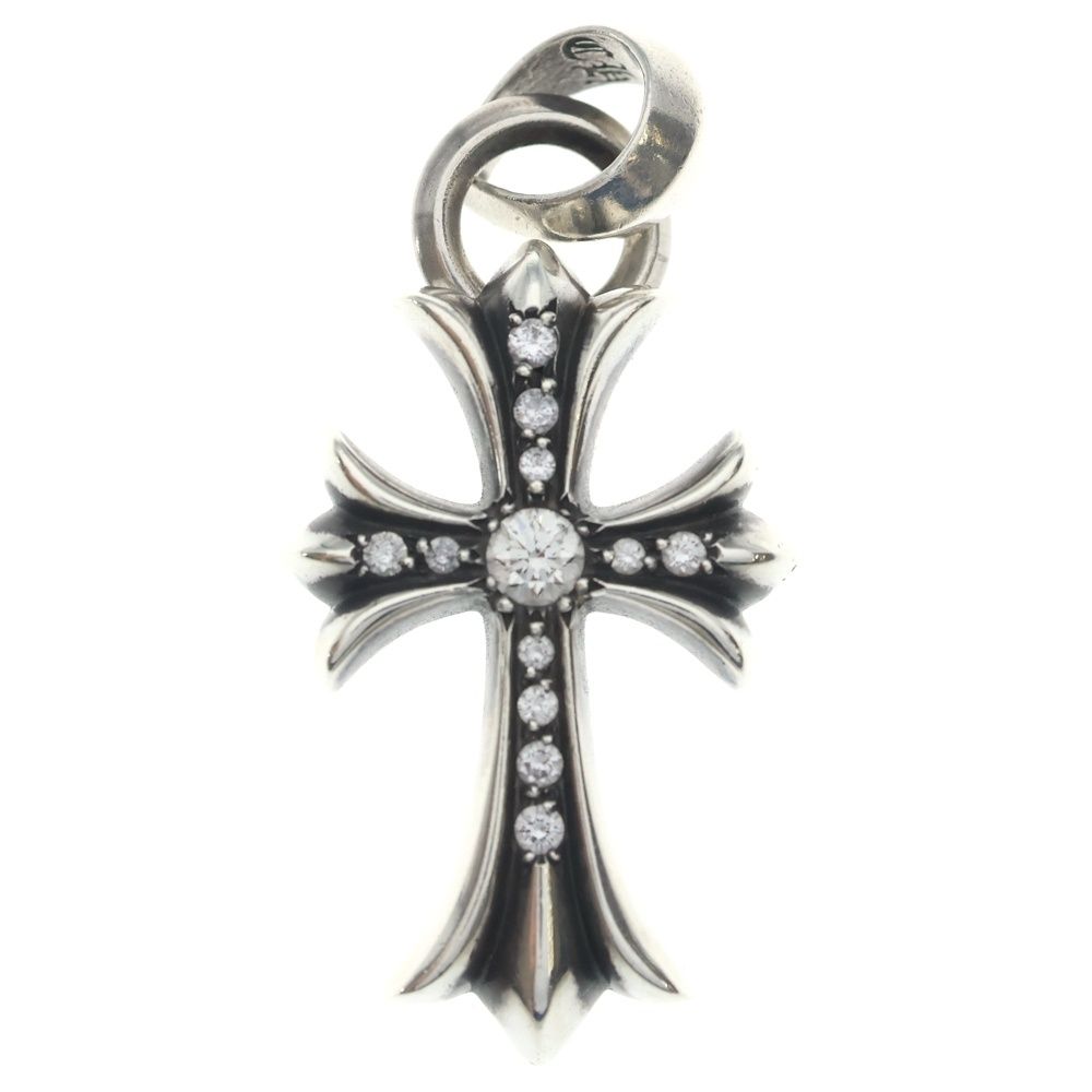 Chrome Hearts CH Crs Sml Bale P D Small CH Cross Pave Diamond Silver Necklace