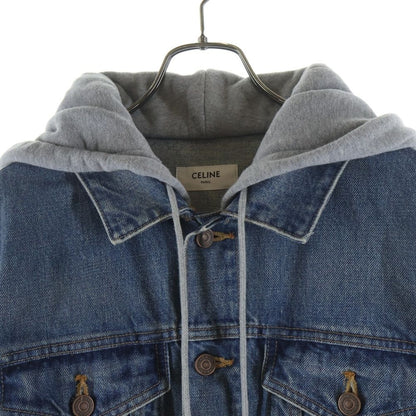 Celine Logo Printed Hood Trucker Denim Jacket Indigo — view 3