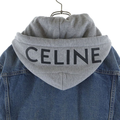 Celine Logo Printed Hood Trucker Denim Jacket Indigo — view 4