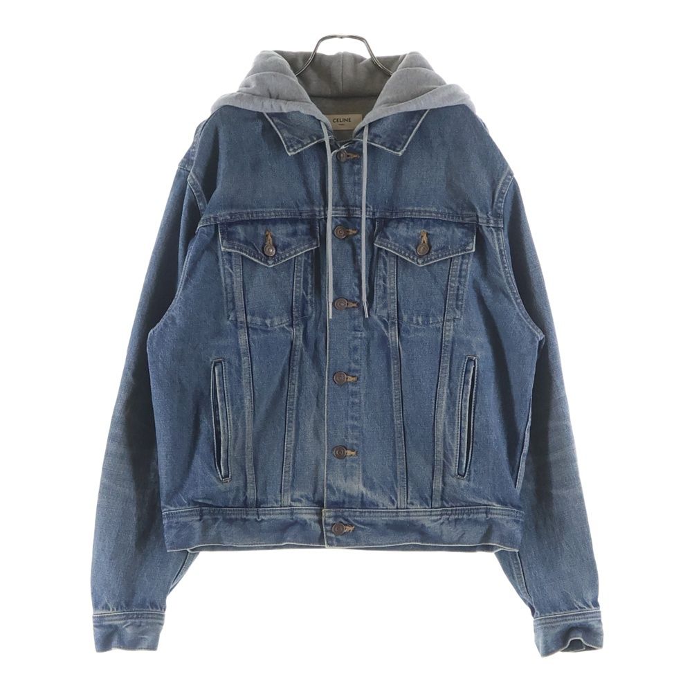 Celine Logo Printed Hood Trucker Denim Jacket Indigo — view 2