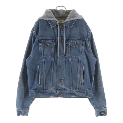 Celine Logo Printed Hood Trucker Denim Jacket Indigo — view 2
