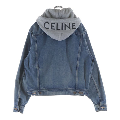 Celine Logo Printed Hood Trucker Denim Jacket Indigo