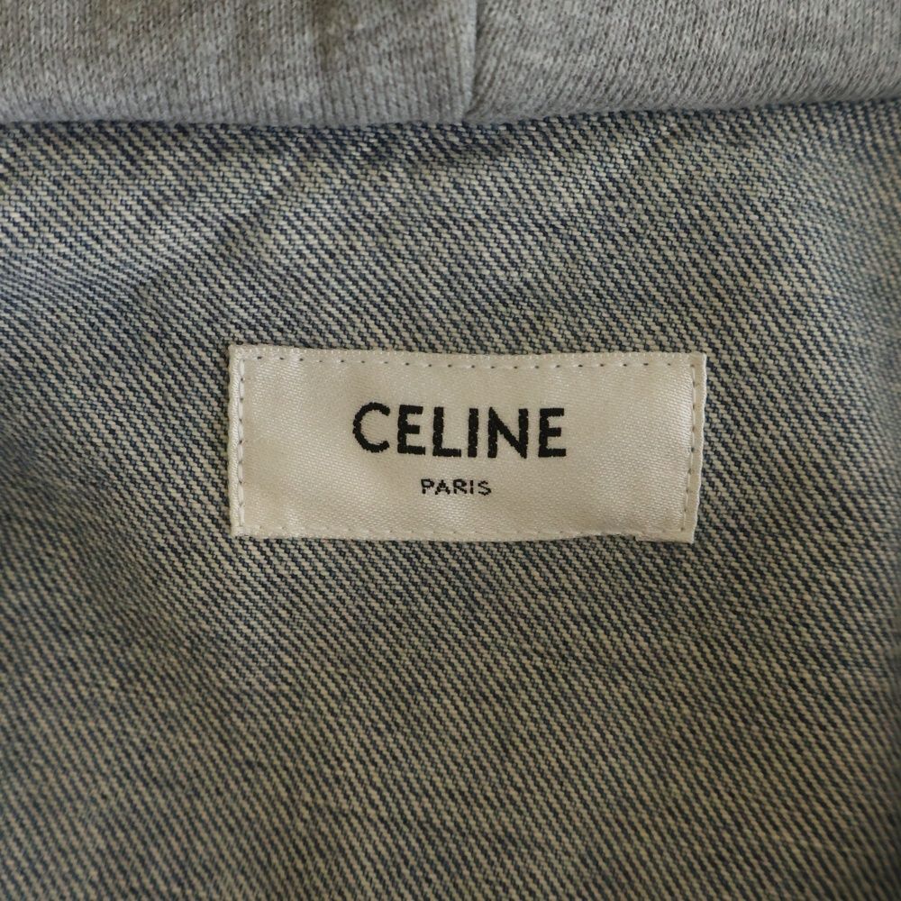 Celine Logo Printed Hood Trucker Denim Jacket Indigo — view 7