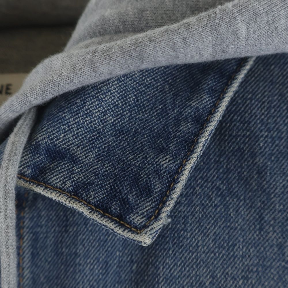 Celine Logo Printed Hood Trucker Denim Jacket Indigo — view 5