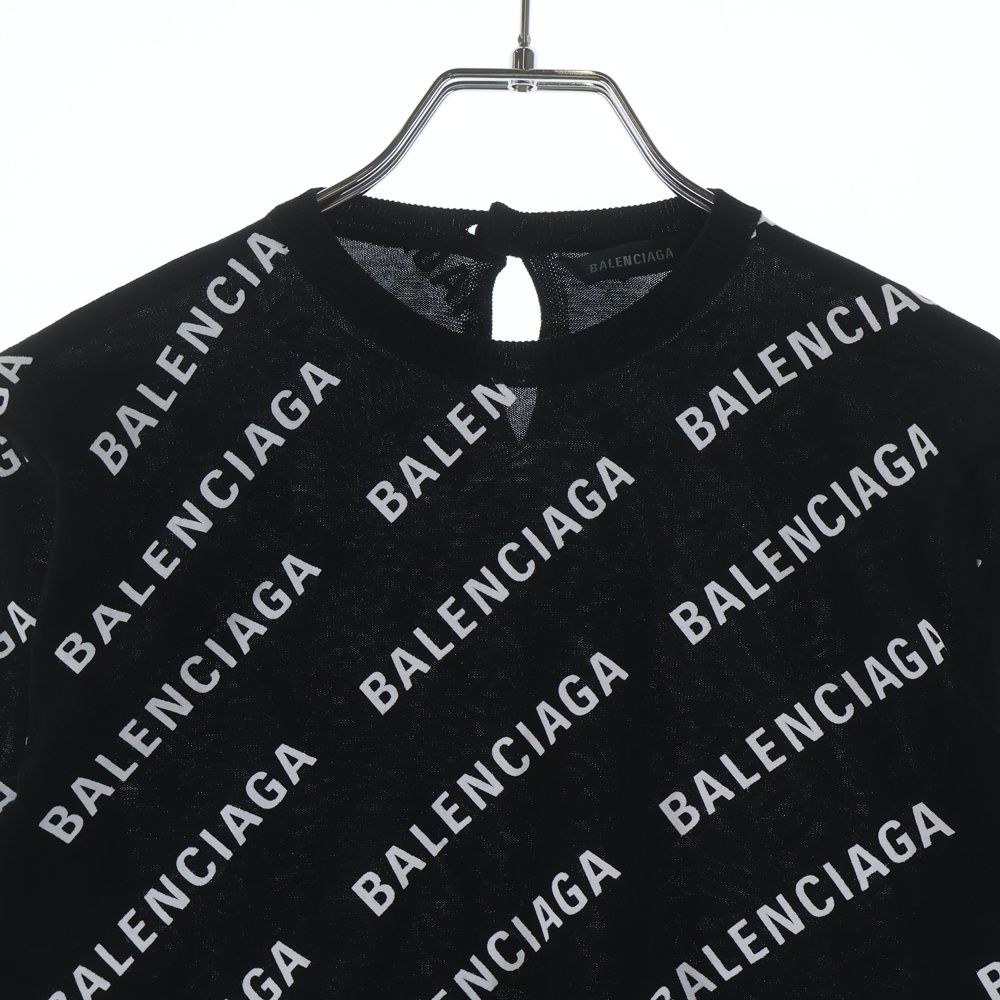 Balenciaga All Over Logo All Print Cotton Knit Top Black Sweater — view 3