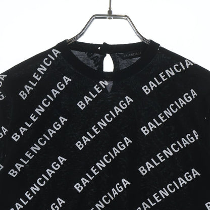 Balenciaga All Over Logo All Print Cotton Knit Top Black Sweater — view 3