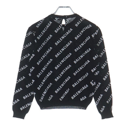 Balenciaga All Over Logo All Print Cotton Knit Top Black Sweater — view 2