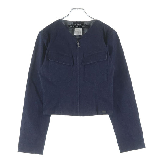 Chanel 00c Cruise Collection Identification Lame Denim Zip Up Jacket Indigo