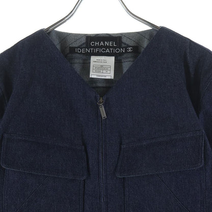 Chanel 00c Cruise Collection Identification Lame Denim Zip Up Jacket Indigo — view 3