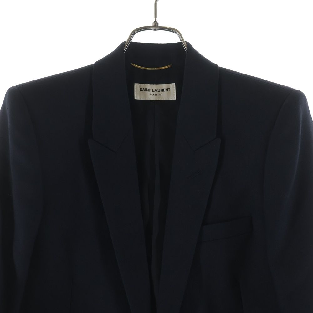 Saint Laurent Paris Narrow Peak Lapel Wool Tailored Jacket Navy — view 3