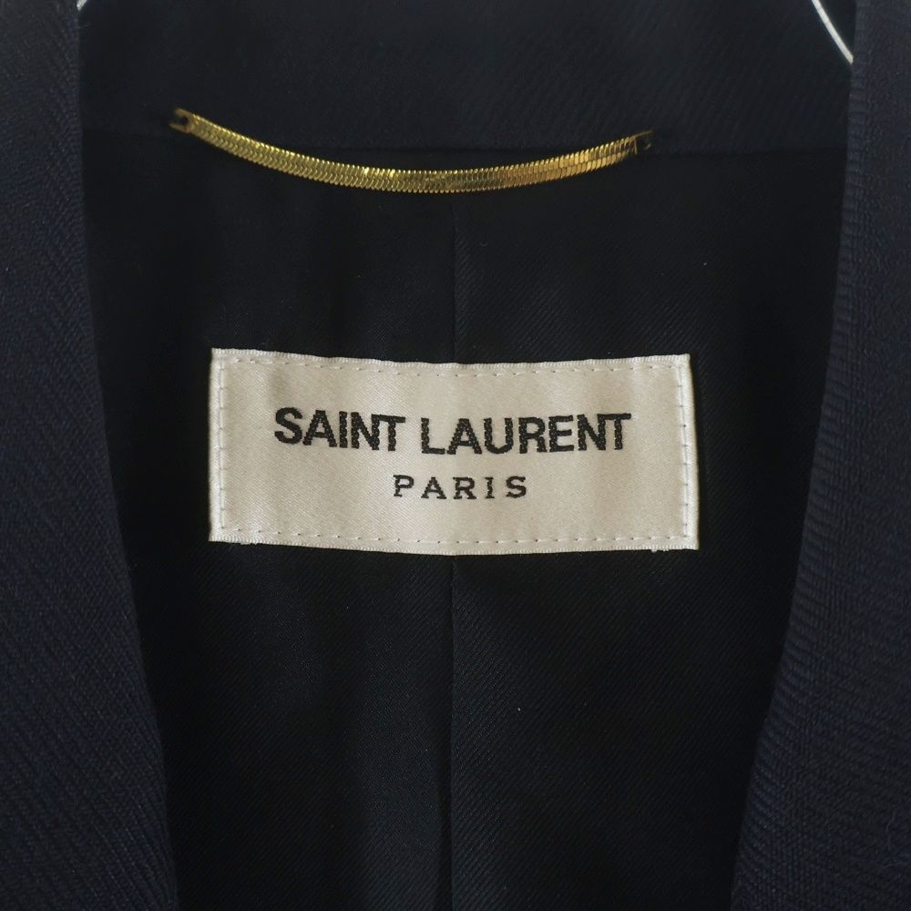 Saint Laurent Paris Narrow Peak Lapel Wool Tailored Jacket Navy — view 6