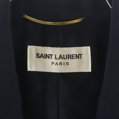 Saint Laurent Paris Narrow Peak Lapel Wool Tailored Jacket Navy — view 6