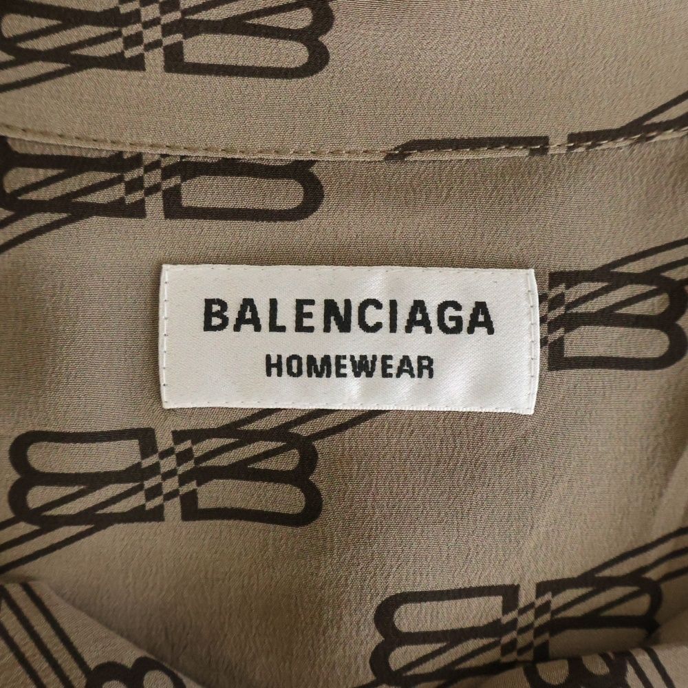 Balenciaga Homewear BB Logo All Over Print Silk Long Sleeve Shirt Brown — view 6