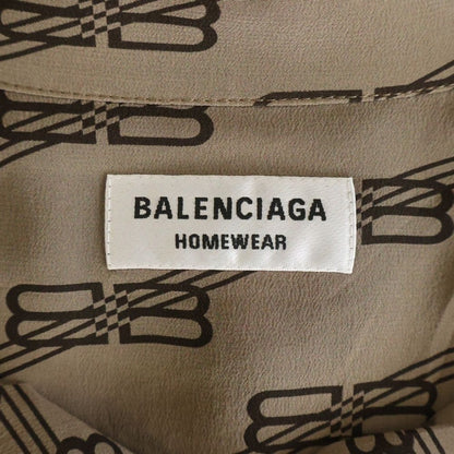 Balenciaga Homewear BB Logo All Over Print Silk Long Sleeve Shirt Brown — view 6