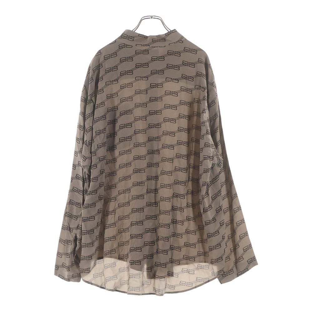 Balenciaga Homewear BB Logo All Over Print Silk Long Sleeve Shirt Brown — view 2