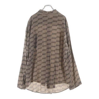 Balenciaga Homewear BB Logo All Over Print Silk Long Sleeve Shirt Brown — view 2