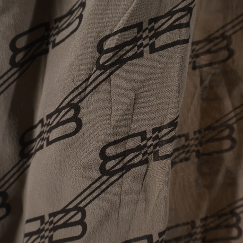 Balenciaga Homewear BB Logo All Over Print Silk Long Sleeve Shirt Brown — view 5