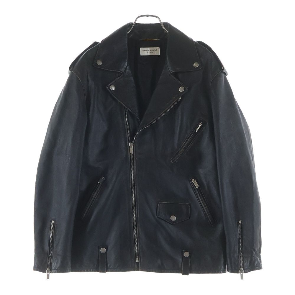 Saint Laurent Paris Distressed Lambskin Double Rider's Jacket Black