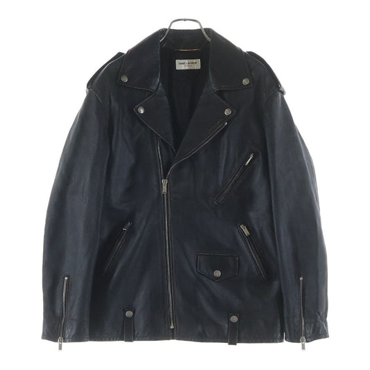 Saint Laurent Paris Distressed Lambskin Double Rider's Jacket Black