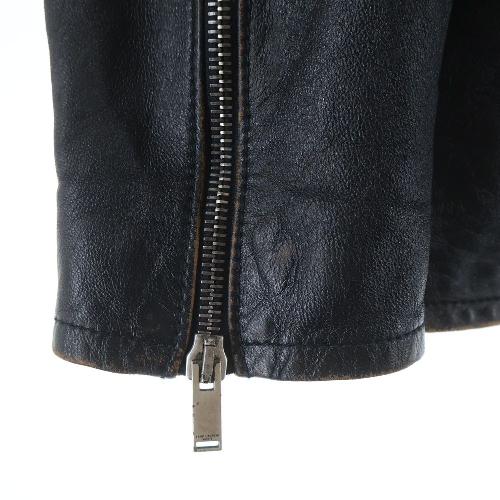 Saint Laurent Paris Distressed Lambskin Double Rider's Jacket Black — view 5