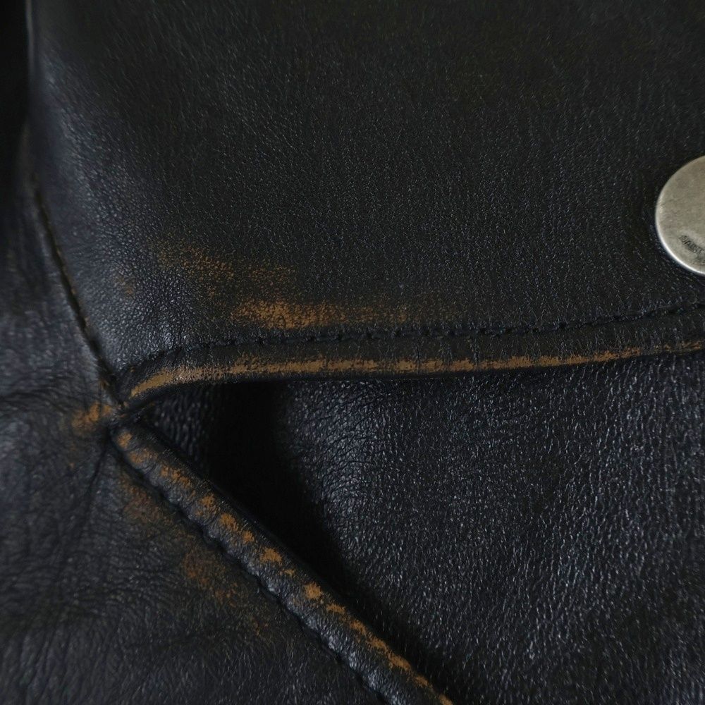 Saint Laurent Paris Distressed Lambskin Double Rider's Jacket Black — view 4