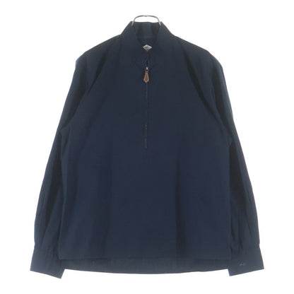 Hermes Stand Collar Half Zip Series Button Long Sleeve Shirt Navy