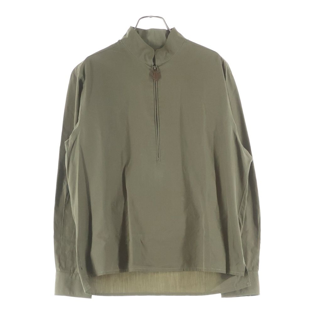 Hermes Stand Collar Half Zip Series Button Long Sleeve Shirt Khaki